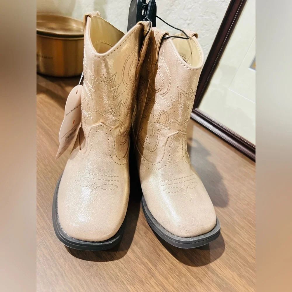 Wonder Nation Toddler Girl Western Cowboy Boots Rose Golden Size 10
